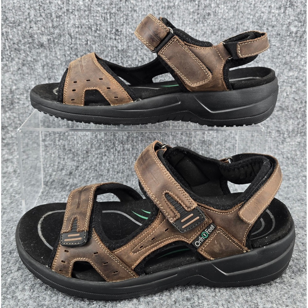 Orthofeet Clearwater 565 Sandals Mens 8 2E Wide Brown Leather Orthopedic Strappy